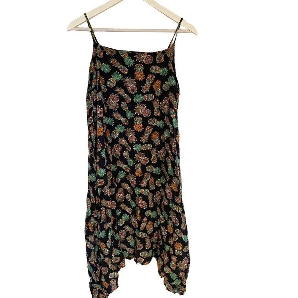 Cynthia Rowley Black & Yellow Pineapple Print Skater Dress Small Playful Chic